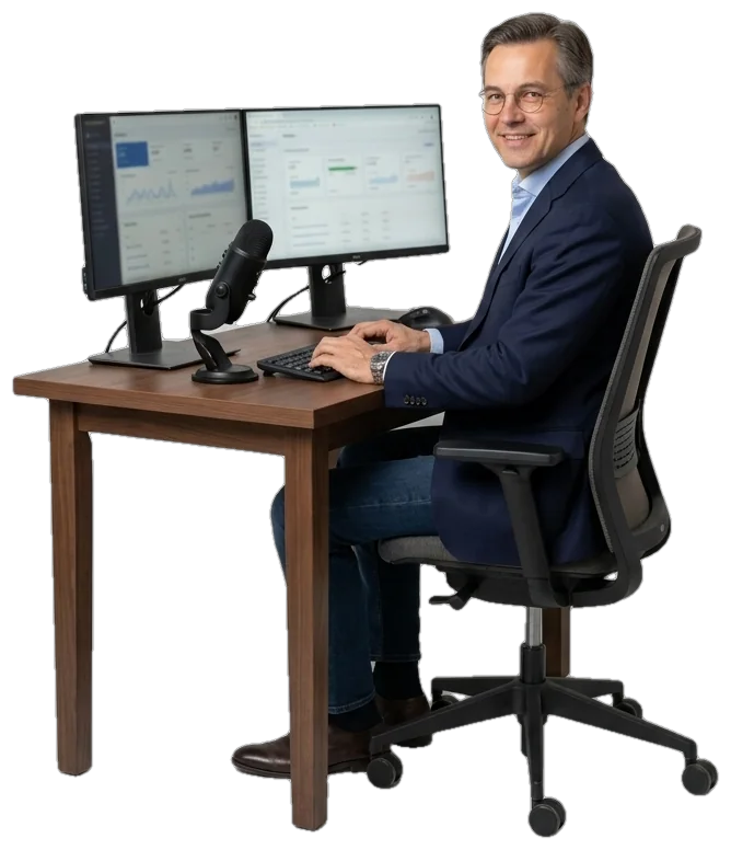 Faceless Jack at his desk